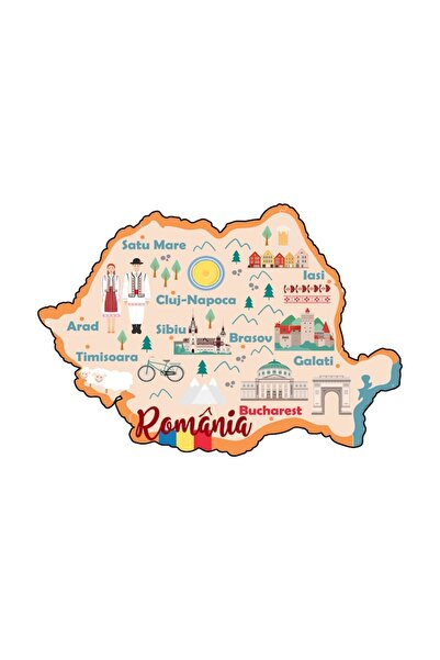 gift shop Personalized Romania map souvenir magnet with message, model 3, wooden