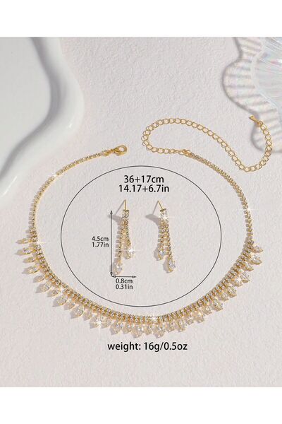 shopidik Luxury Marquis Stone-Set Gold-Colored Necklace and Earrings Set - Wedding Engagement Jewelry