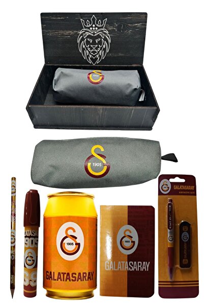 Galatasaray Original Licensed Yellow Box Pencil Sharpener Wooden Boxed 6-Piece Stationery Set