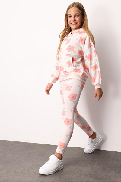 Le Mabelle Powder Patterned Hooded Girls' Tracksuit Set - Nell