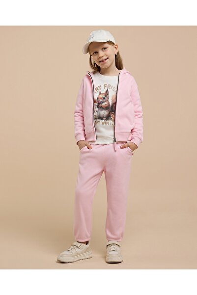 R&B Pink Girl's Solid Hooded Clothing Set