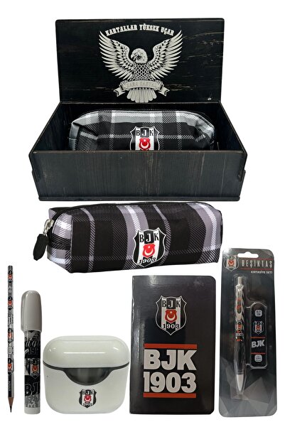 Beşiktaş Original Licensed White Air Pencil Sharpener Wooden Boxed Stationery Set of 6