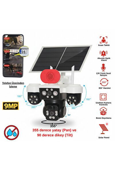 VOREX Apronx 9MP Solar PTZ Kamera | 3 Lens Üçlü Görüş Wi-Fi Kamera | Şarjlı & Akıllı Güvenlik Sistemi