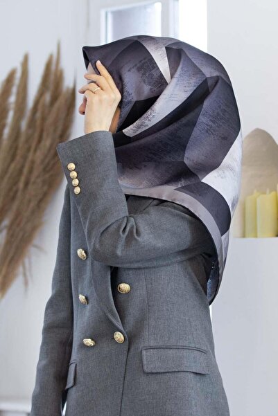 Vissona % 57 İPEK % 43 VİSKON Twill İpek Geometrik Desenli Siyah - Krem Renkl...