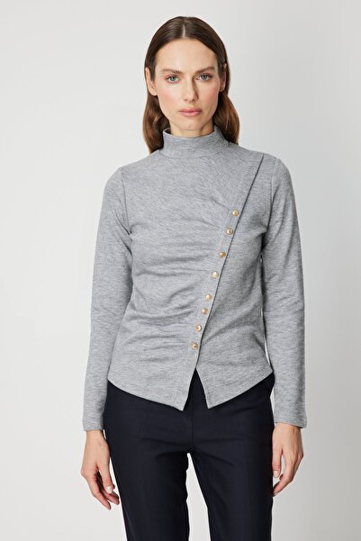 ON Drapeli Süs Düğmeli Bluz