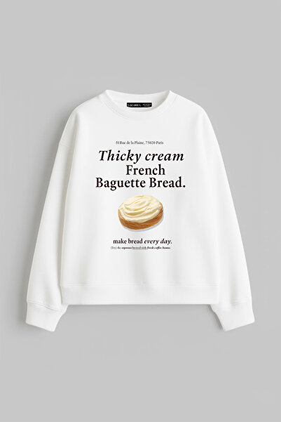 Sokak Butik سويت شيرت باجيت بريد مطبوع بدون قلنسوة قصة مريحة للسيدات باللون ا...