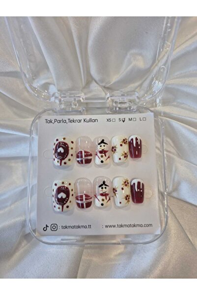 Takma Takma S Beden 10'lu Yeni Yıl Tekrar Kullanılabilir Protez Takma Tırnak