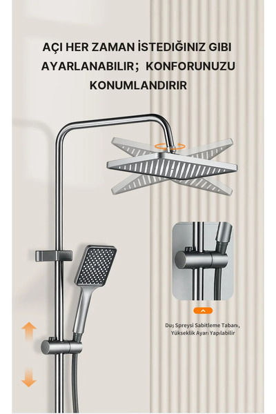 AKCAKESE Piano 5 Fonksiyonlu Kendinden Banyo Bataryalı Dijital Akıllı Robot Duş Seti Tepe Duş Seti