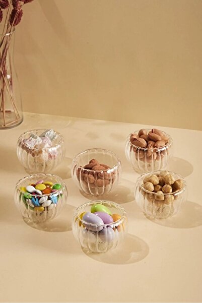 RİVO HOME DECOR 6-Piece Double-Walled Glass Sauce Bowl, Jam Bowl, Dragee Bowl, Turkish Delight Bowl, Bowl 6.1X3.5 cm