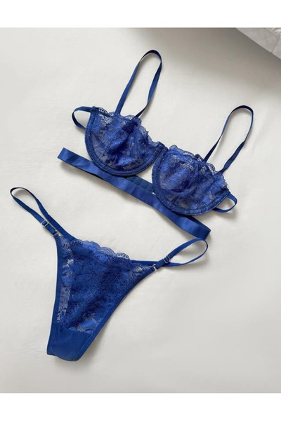 Fanwet Women's Striped Detail Underwire Lace Thong Kilot Bra Underwear