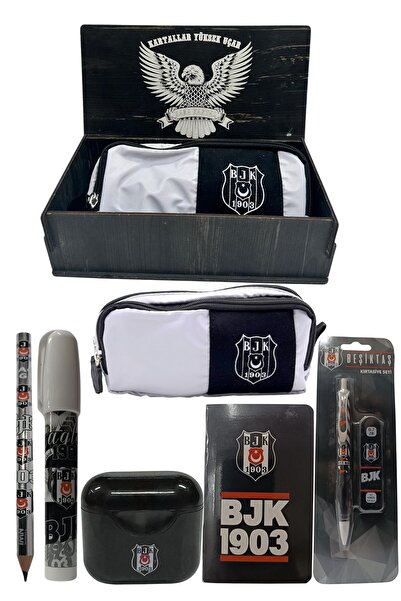 Beşiktaş Original Licensed Black Air Pencil Sharpener Wooden Boxed Stationery Set of 6