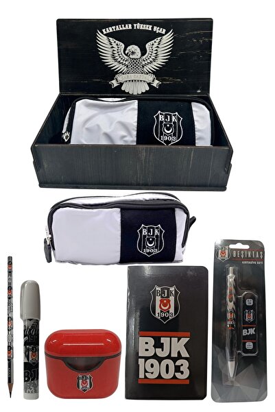 Beşiktaş Original Licensed White Air Pencil Sharpener Wooden Boxed Stationery Set of 6