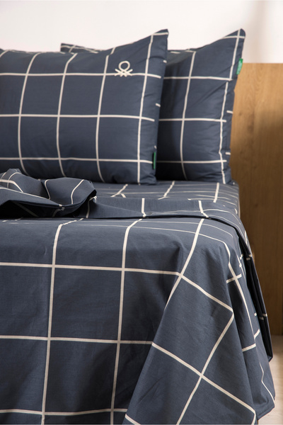 Benetton Gri Çizgili Çift Kişilik Ranforce Nevresim Seti