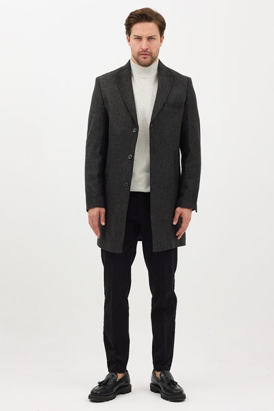 Frappoli Vivone Men's Smoked Pointed Collar Slim Fit Cashmere Coat