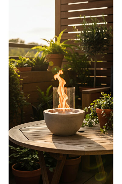 ZURİ DESİGN Beton Masaüstü Şömine – Dumansız Dekoratif Biyoetanol Şömine + 1 Lt Yakıt Hediyeli | Terra Fire Z.2
