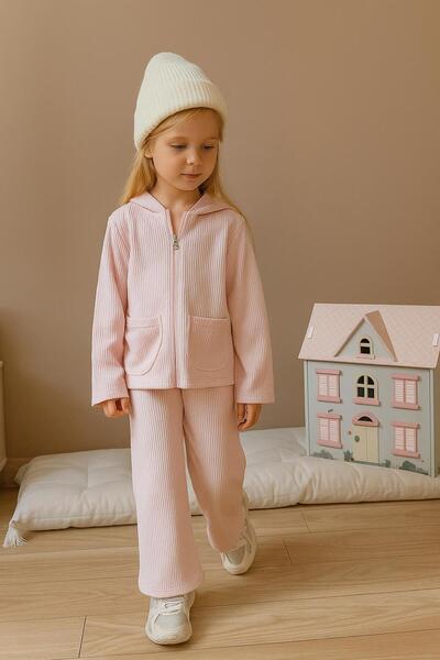 RAPAPA Girl's Rib Fabric Zippered Comfortable Set – Pink 1411P