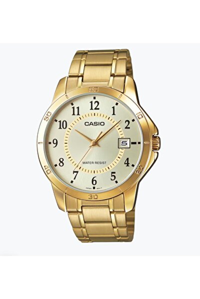 Casio Quartz MTP-V004G-9B Men's Standard Gold Tone Stainless Steel Gold Dial Date Watch
