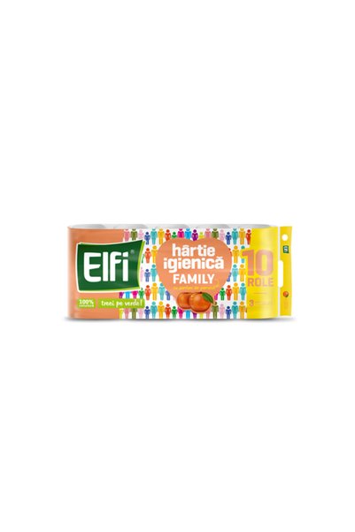 Elfi Hârtie igienică cu parfum de piersică, 3 straturi, 10 role
