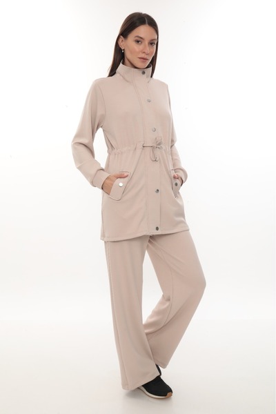 zitex Modal Fabric Tracksuit Set with Drawstring Waist, Zipper and Snap Fasteners