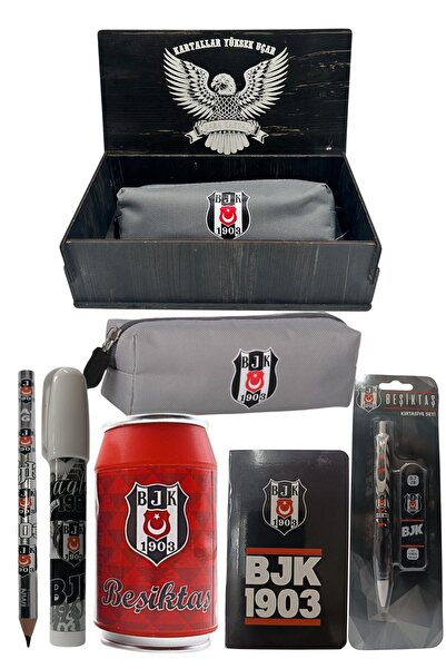 Beşiktaş Original Licensed Red Box Pencil Sharpener Wooden Boxed 6-Piece Stationery Set