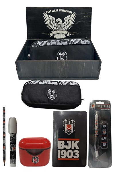 Beşiktaş Original Licensed White Air Pencil Sharpener Wooden Boxed Stationery Set of 6