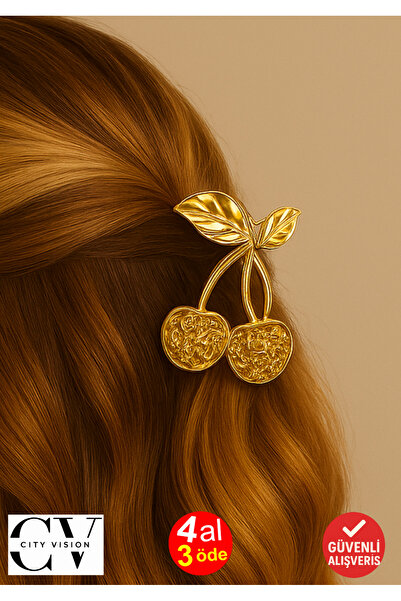 cityvision Agrafă de păr Gold Kiraz Formul în formă de cireș de 7 cm – Acceso...