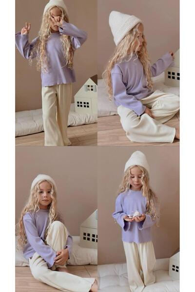 RAPAPA Girl's Ribbed Top & Palazzo Pants Sets – Lilac Oversized Model 1411