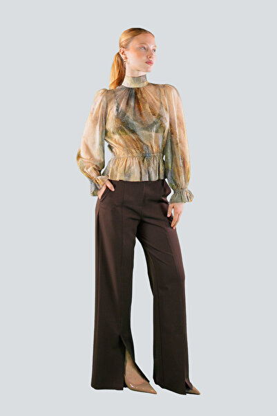 IDYL Beli̇ Büzülü Desenli̇ Bluz