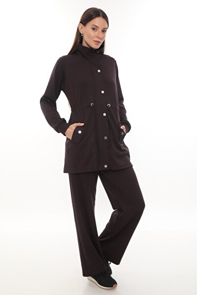 zitex Modal Fabric Tracksuit Set with Drawstring Waist, Zipper and Snap Fasteners