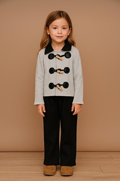 RAPAPA Girl's Knitted Jacket with Wooden Buckle – Casual Style 1411