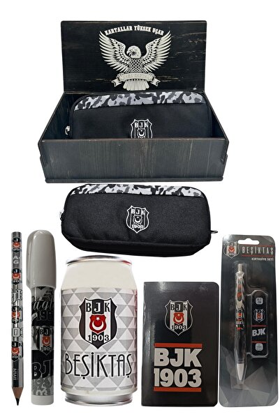 Beşiktaş Original Licensed White Box Pencil Sharpener Wooden Boxed 6-Piece Stationery Set