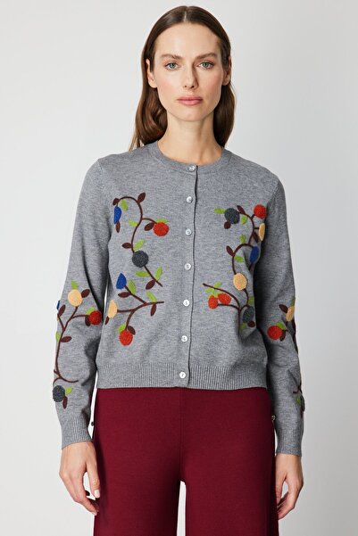 ON Crew Neck Embroidered Knitwear Cardigan