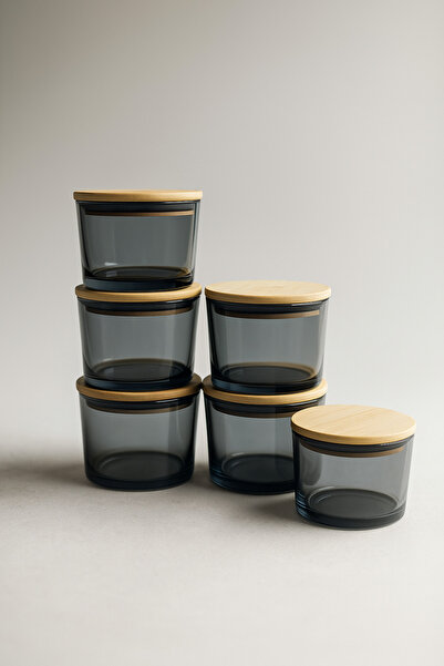 Fhilli Vetro - Set of 6 Glass Breakfast Bowls with Bamboo Lids 220 Cc