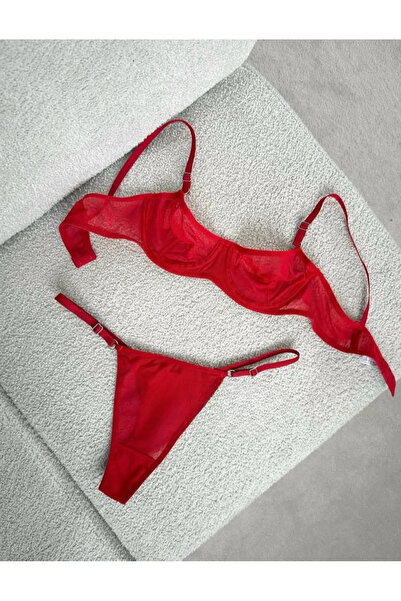 Fanwet Women's Tulle Detailed Thong Bra Fancy Underwear