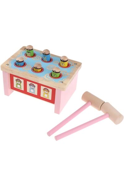 sallma Montessori Whack-a-Mole 3D cu sistem de pârghii și 2 ciocane din lemn