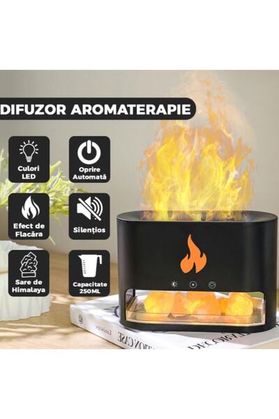 varioshop Difuzor de aromaterapie 3 în 1 cu efect de șemineu LED, umidificator, 250 ml, RGB, 10W (negru)