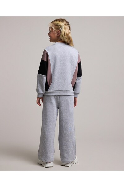 R&B Grey Melange Girl's Color Block Clothing Set