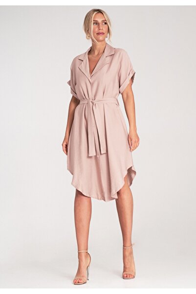Figl Rochie cămașă - Rochie cămașă elegantă - Rochie roz M1224 mărimea S/M
