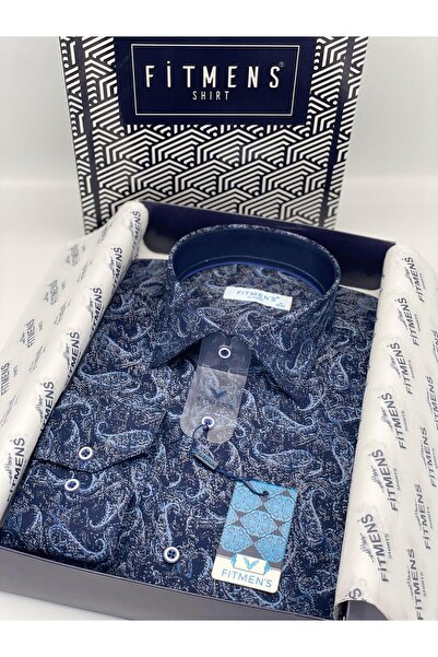 Fitmens Classic Long Sleeve Stretch Fabric Pocketless Shawl Pattern Collar Buttoned at Bottom Men's Shirt with Gift Box Fs-003668 -