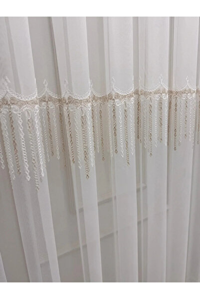 NİVEMESHOME 2571 V -117 Rei̇na Gold 1/2.5 Pleated Bamboo Tulle Curtain