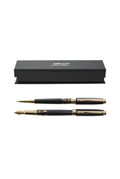 Daco Set pix + stilou Decebal negru – metalic, peniță F, mină Parker, ideal pentru birou și școală