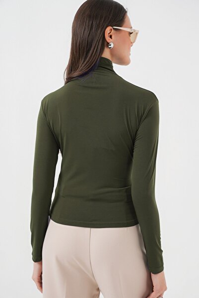 Hiccup Bdart Drape Detailed Bodycon Mock Neck Blouse