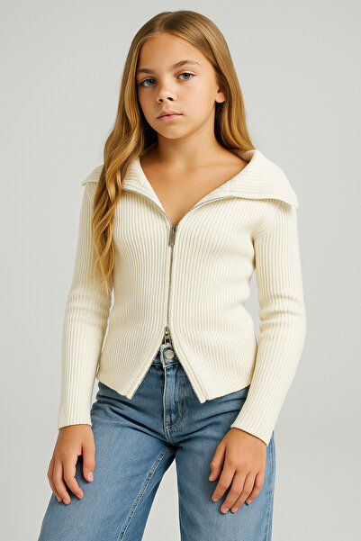 NEWCO Madonna Collar Double Zipper Knitwear Girls Sweater Cardigan Standard Size 10-16 Years