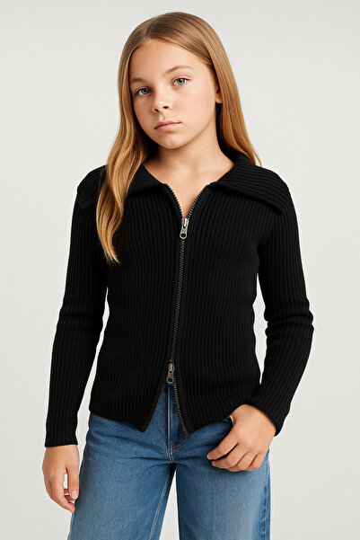 NEWCO Madonna Collar Double Zipper Knitwear Girls Sweater Cardigan Standard Size 10-16 Years