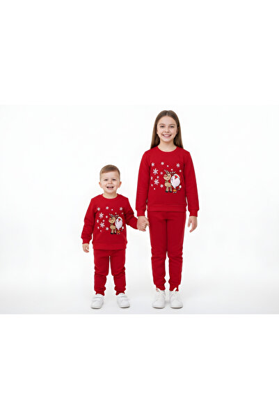 Nimini Kids Christmas Themed Santa Claus Printed Crew Neck Unisex Baby Kids Top and Bottom Set (0-8 Years Old)