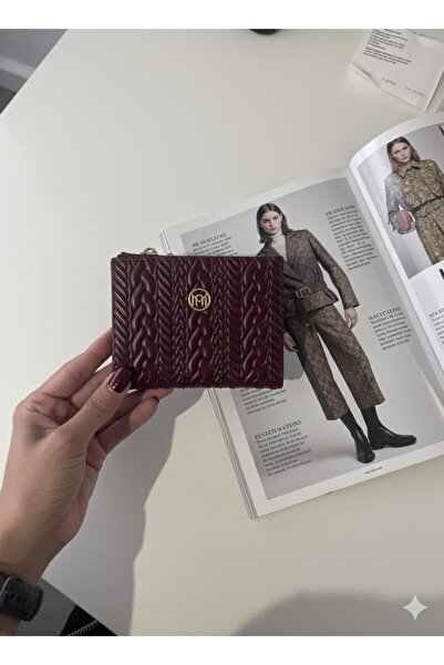 mirakuş Burgundy Embossed Knitted Patterned Medium Size Zippered Card Holder Wallet