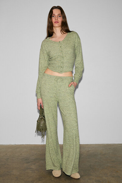 GRIMELANGE Caises Women's Soft and Flexible Fabric Wide-Leg Green Sweatpants