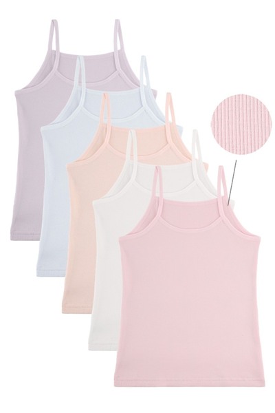 Donella 5-Pack Cotton Stretch Fabric Ribbed Knit Girls Undershirt 4332P