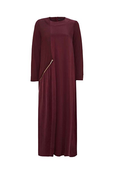 MISS DALIDA Fermuar Detaylı Cupro Koyu Bordo Elbise