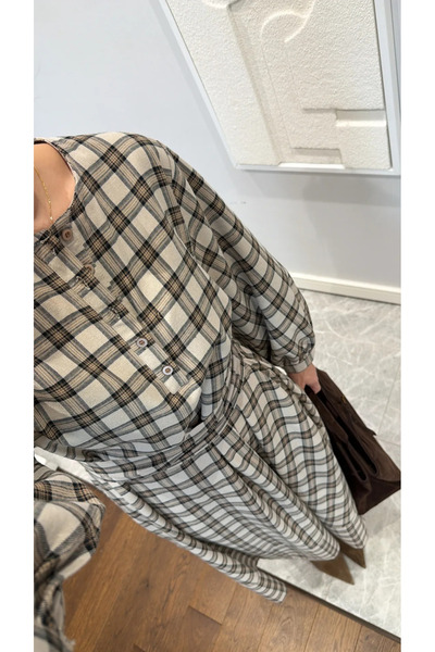 My Blog Stone Checkered Belted Long Dress - 1235